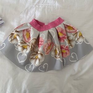 Monnalisa Girls Pink & Gray Floral Skirt